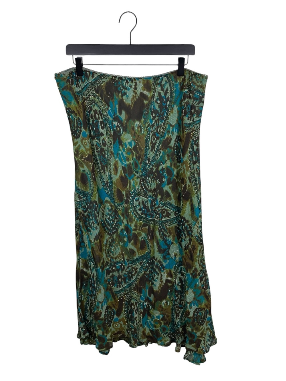 Vintage 90s Y2K Style & Co Paisley Midi Slip Skirt Moss Green Size 14 Fairycore